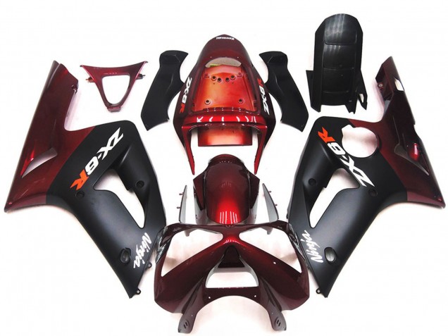 Matte Black and Maroon 2003-2004 ZX6R Motorcycle Fairings Matte Black and Maroon 2003-2004 ZX6R Motorcycle Fairings