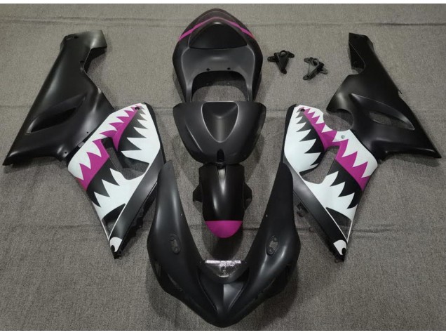 Matte Black and Pink Shark 2005-2006 ZX6R Motorcycle Fairings Matte Black and Pink Shark 2005-2006 ZX6R Motorcycle Fairings