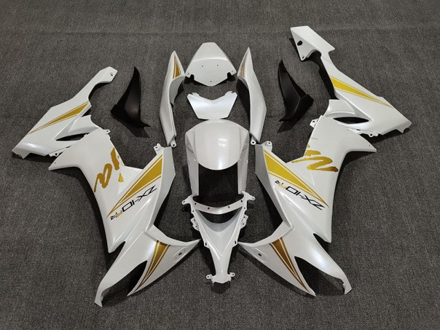 Pearl White & Gold 2008-2010 ZX10R Motorcycle Fairings Pearl White & Gold 2008-2010 ZX10R Motorcycle Fairings