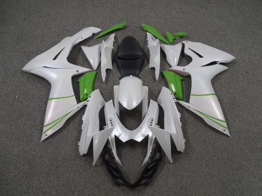 Pearl White and Green 2011-2024 GSXR 600-750 Motorcycle Fairings