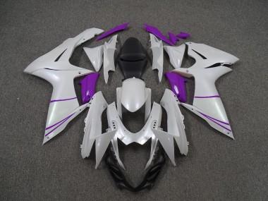 Pearl White and Purple 2011-2024 GSXR 600-750 Motorcycle Fairings