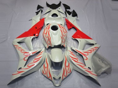 Red Flame on White 2007-2008 CBR600RR Motorcycle Fairings