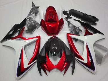 Red & White Debadged 2006-2007 GSXR 600-750 Motorcycle Fairings