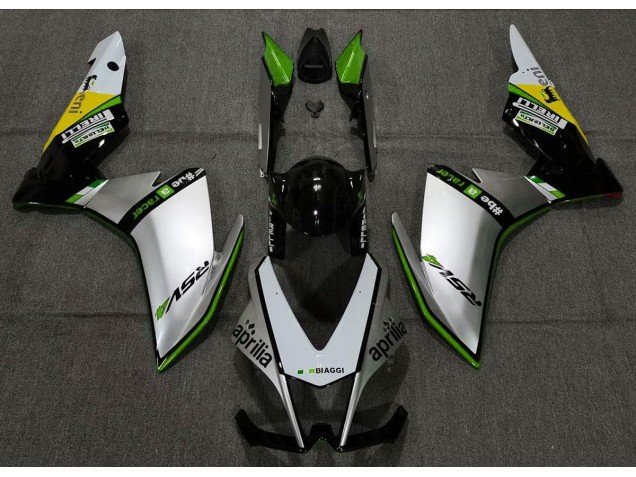 Silver Pirelli & Green 2010-2015 RSV4 1000 Motorcycle Fairings Silver Pirelli & Green 2010-2015 RSV4 1000 Motorcycle Fairings