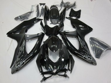 Silver and Black 2008-2010 GSXR 600-750 Motorcycle Fairings