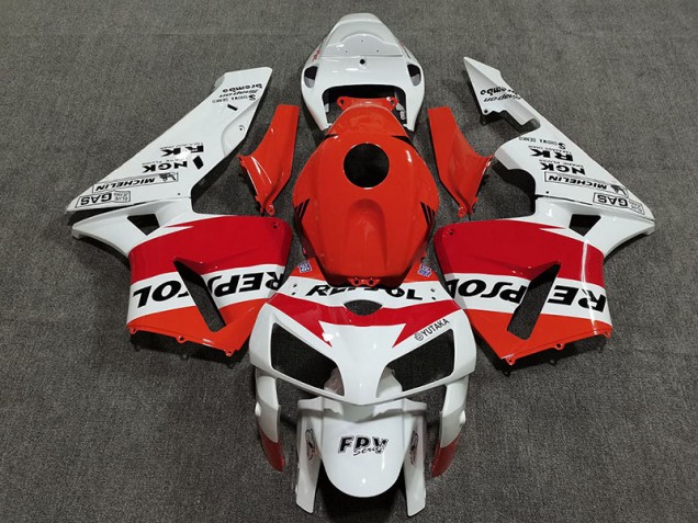 White Red and Orange Repsol 2005-2006 CBR600RR Motorcycle Fairings White Red and Orange Repsol 2005-2006 CBR600RR Motorcycle Fairings