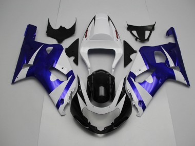 White and Blue 2001-2003 GSXR 600-750 Motorcycle Fairings