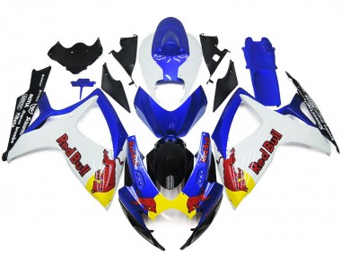 White and Blue Red Bull Custom 2006-2007 GSXR 600-750 Motorcycle Fairings