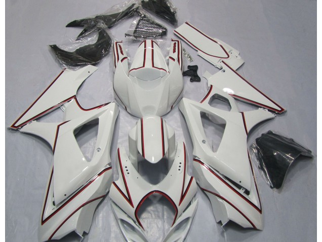 White with Red Pin Stripe 2007-2008 GSXR 1000 Motorcycle Fairings White with Red Pin Stripe 2007-2008 GSXR 1000 Motorcycle Fairings